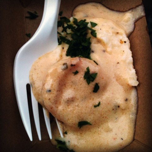 Havarti Shrimp and Grits with Andouille Butter from Hob Nob | HungryRedhead.com