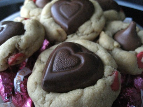 Peanut Butter Chocolate Chip Heart Cookies
